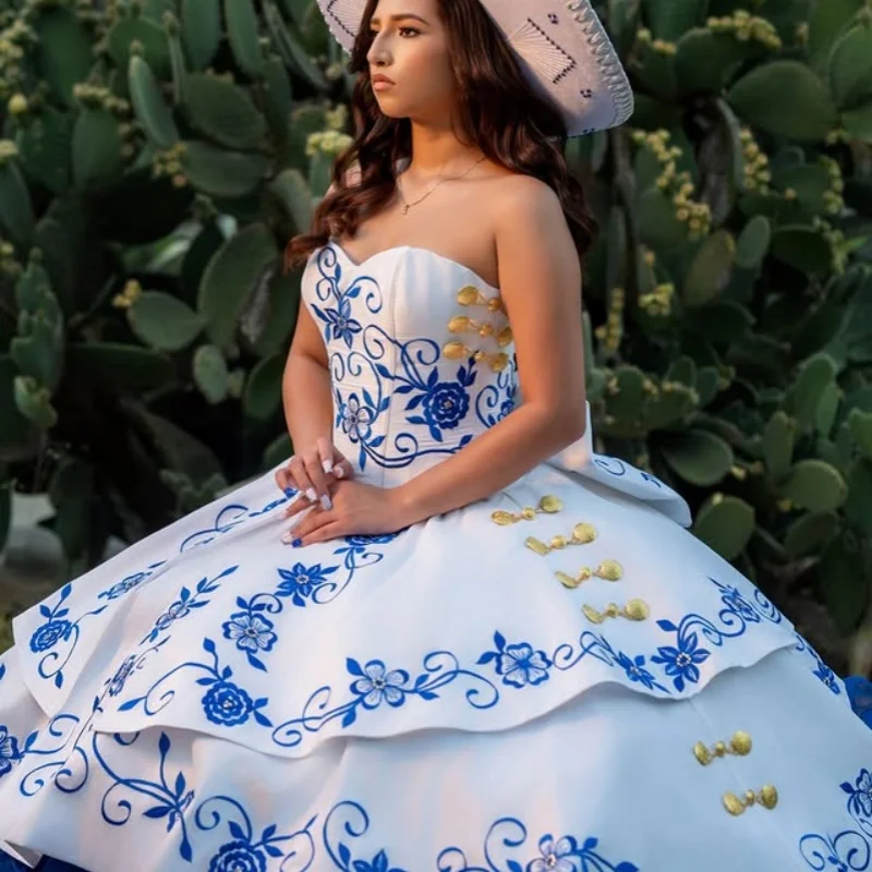 

Blue Quinceanera Dress off-shoulder Flower Decal Lace Layering Long tail Vestidos Big Bow De 15 Quinceanera ﻿Customize