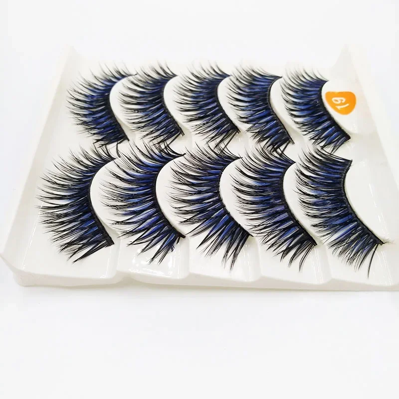 5 Pairs Crisscross False Eyelashes Long fake lashes Eye Lashes Extension Eye Makeup Tools For Party Club Black with Blue