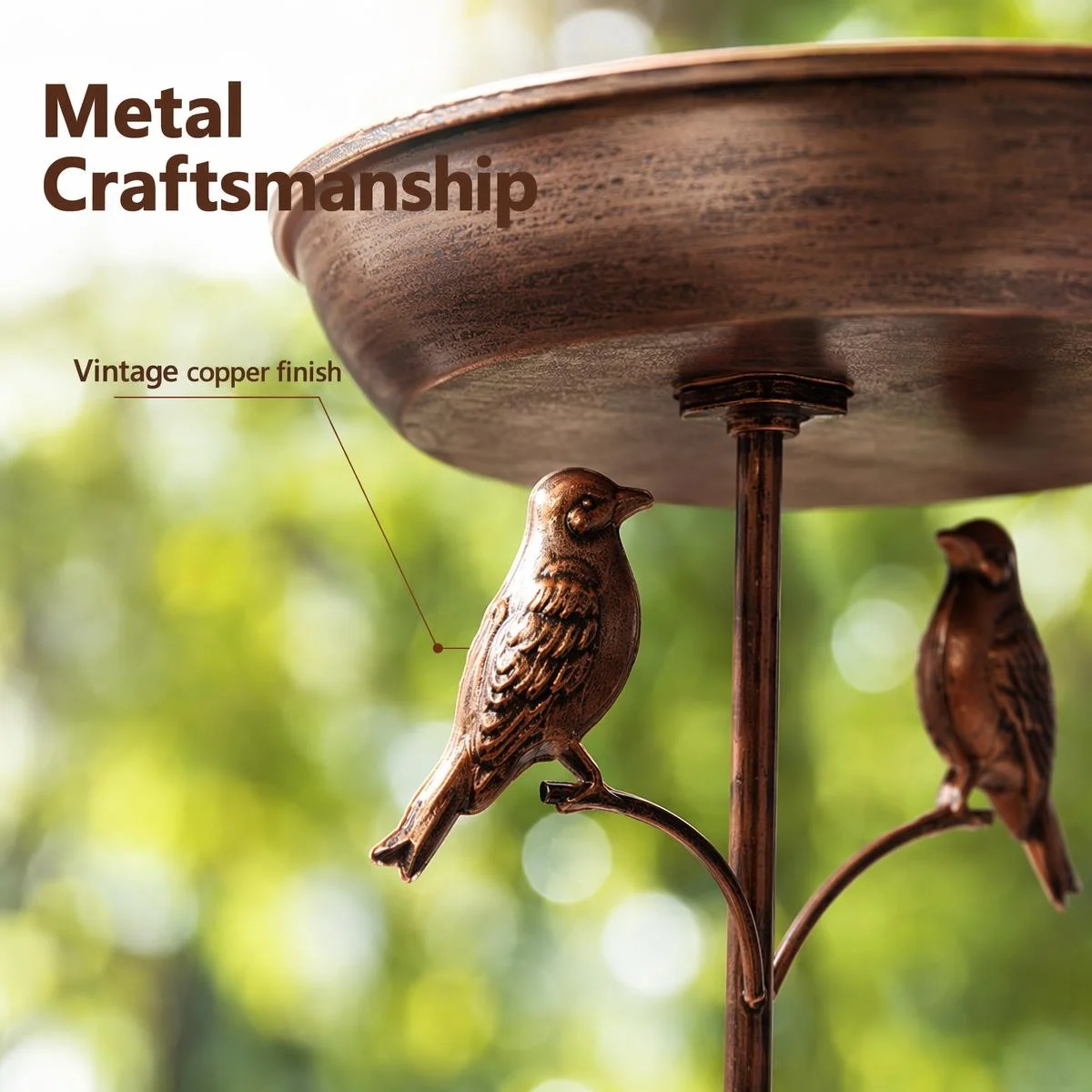 Vintage Bronze Metal Ground Stake Bird Feeder & Bird Bath 2-in-1, Wild Bird Feeder for Outdoor Garden, Lawn & Courtyard