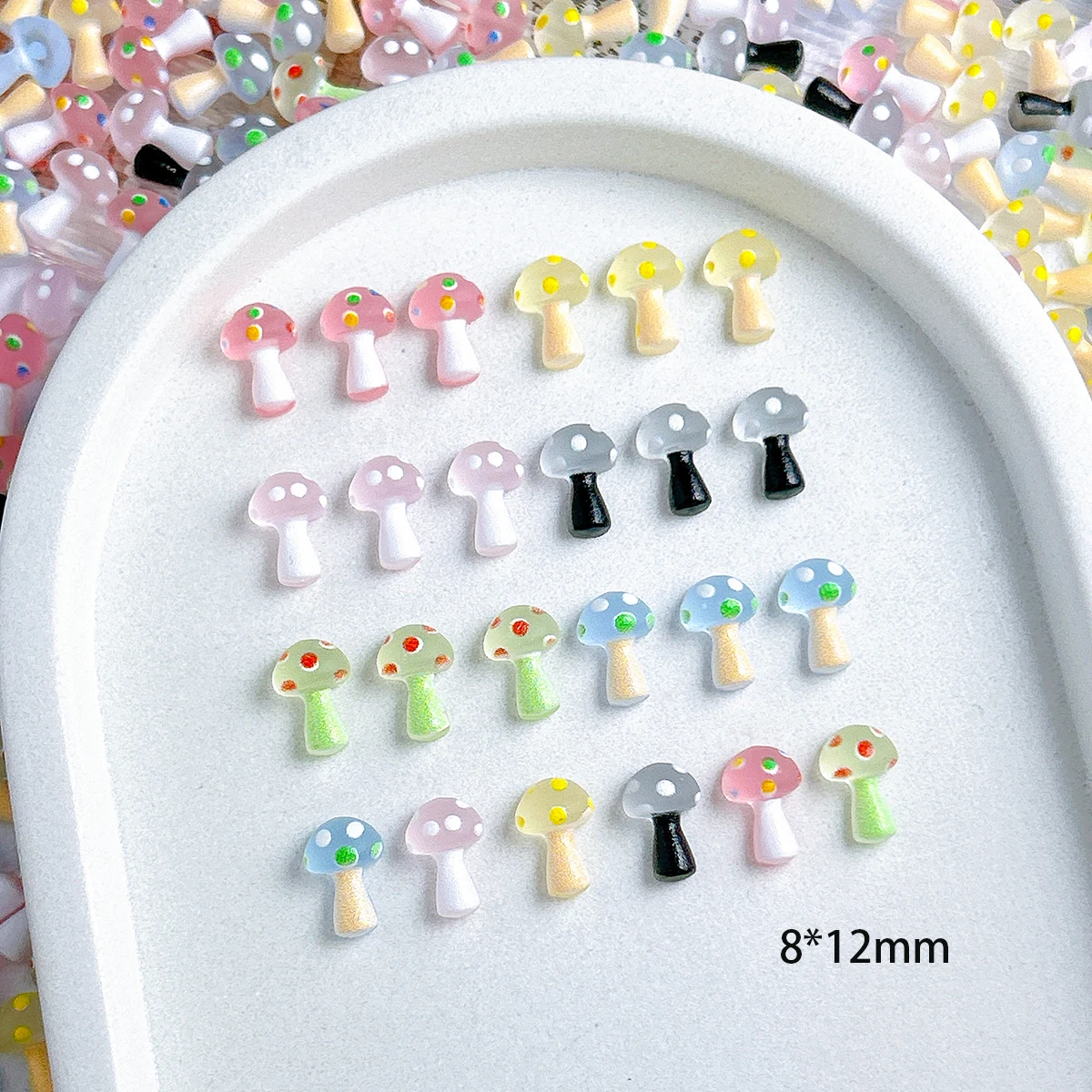 20PCS Cute Colorful Translucent Mushroom Resin Nail Charms 3D Creative Simulated Wave Point Mushroom Nail Art Accessories DIY