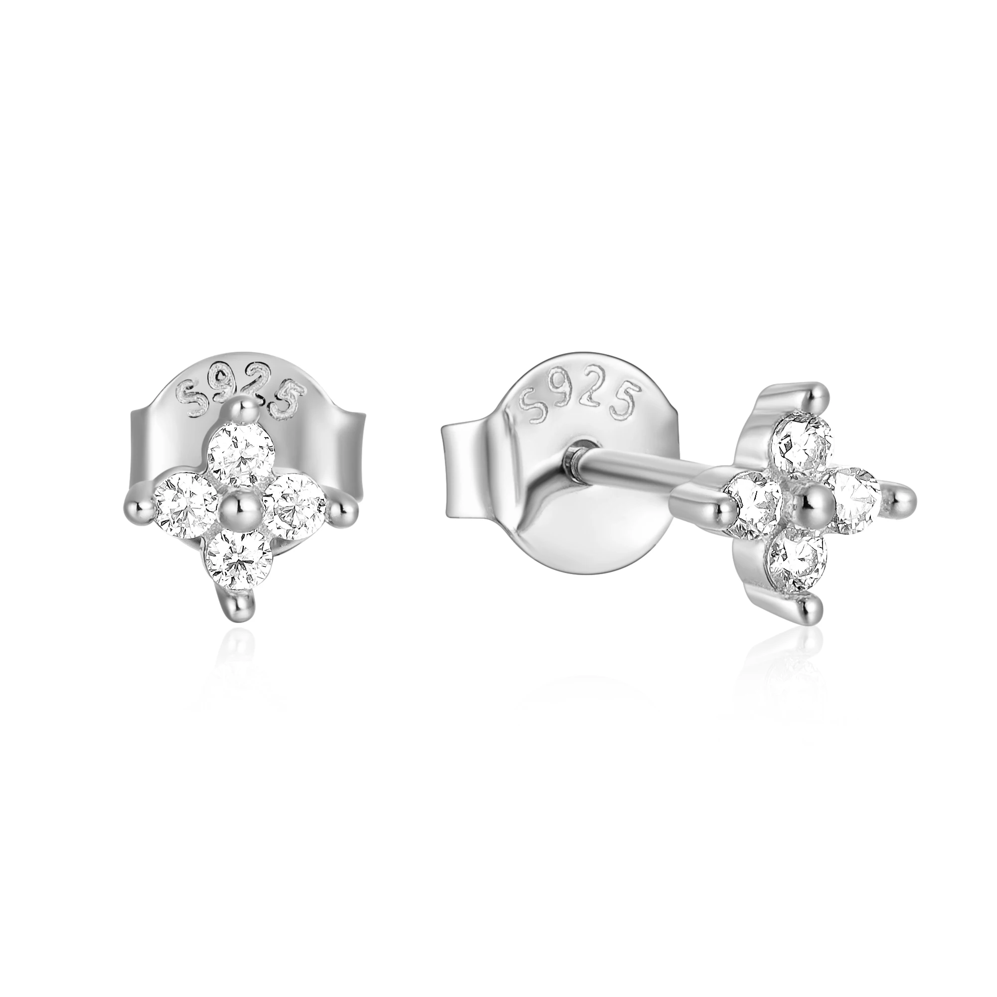 925 Sterling Silver Ear Piercing Flower Four-Claw Set  D Color Moissanite Diamond Classic Stud Earrings For Women Jewelry