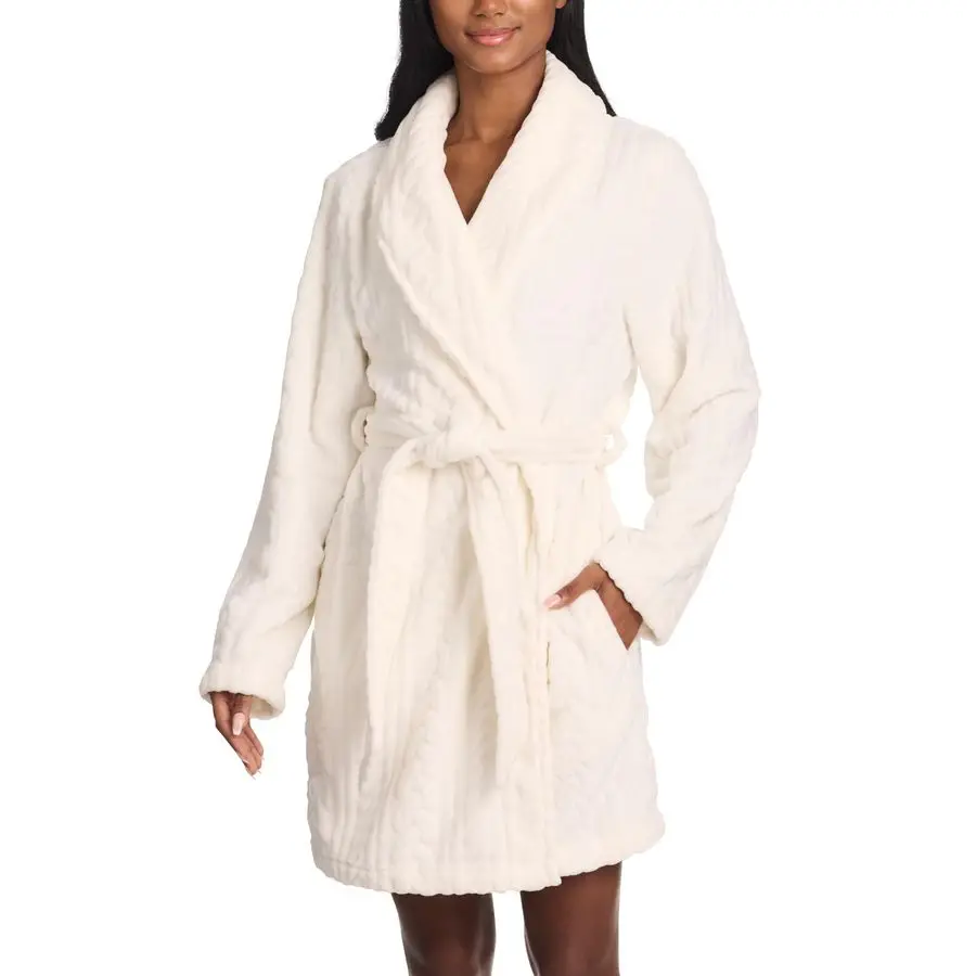 

Плюшевые короткие халаты для женщин, пушистые халаты с карманами и поясом, мягкие банные халаты, подарки для женщин