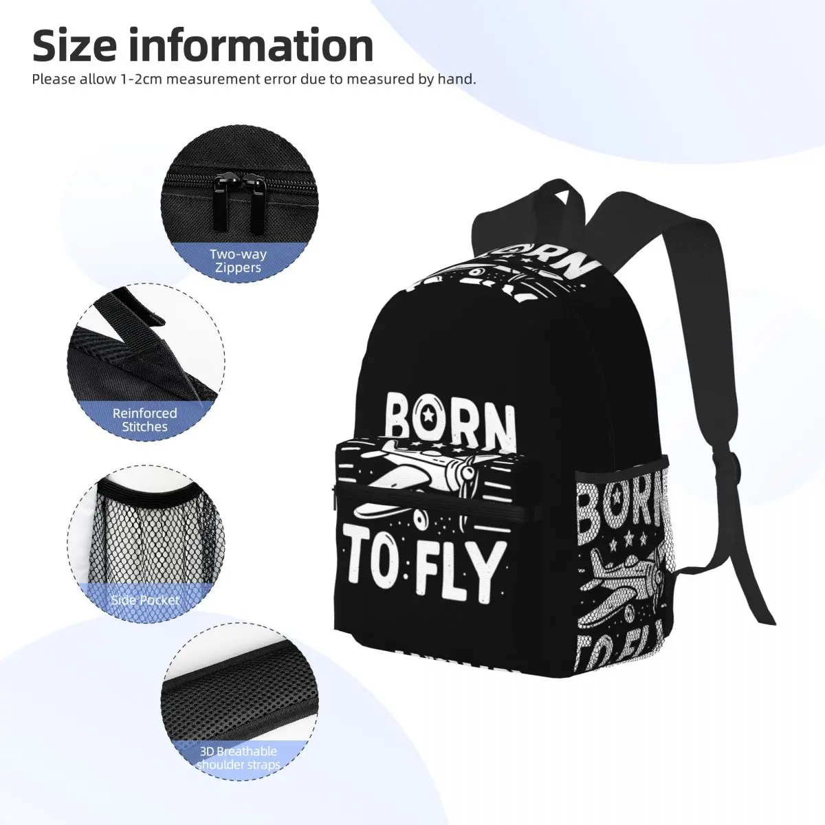 Born To Fly Flight Pilot Studentenrucksack, Schultasche, Wandern, Reisen, Tagesrucksack für Männer und Frauen, modische Büchertasche, Umhängetaschen