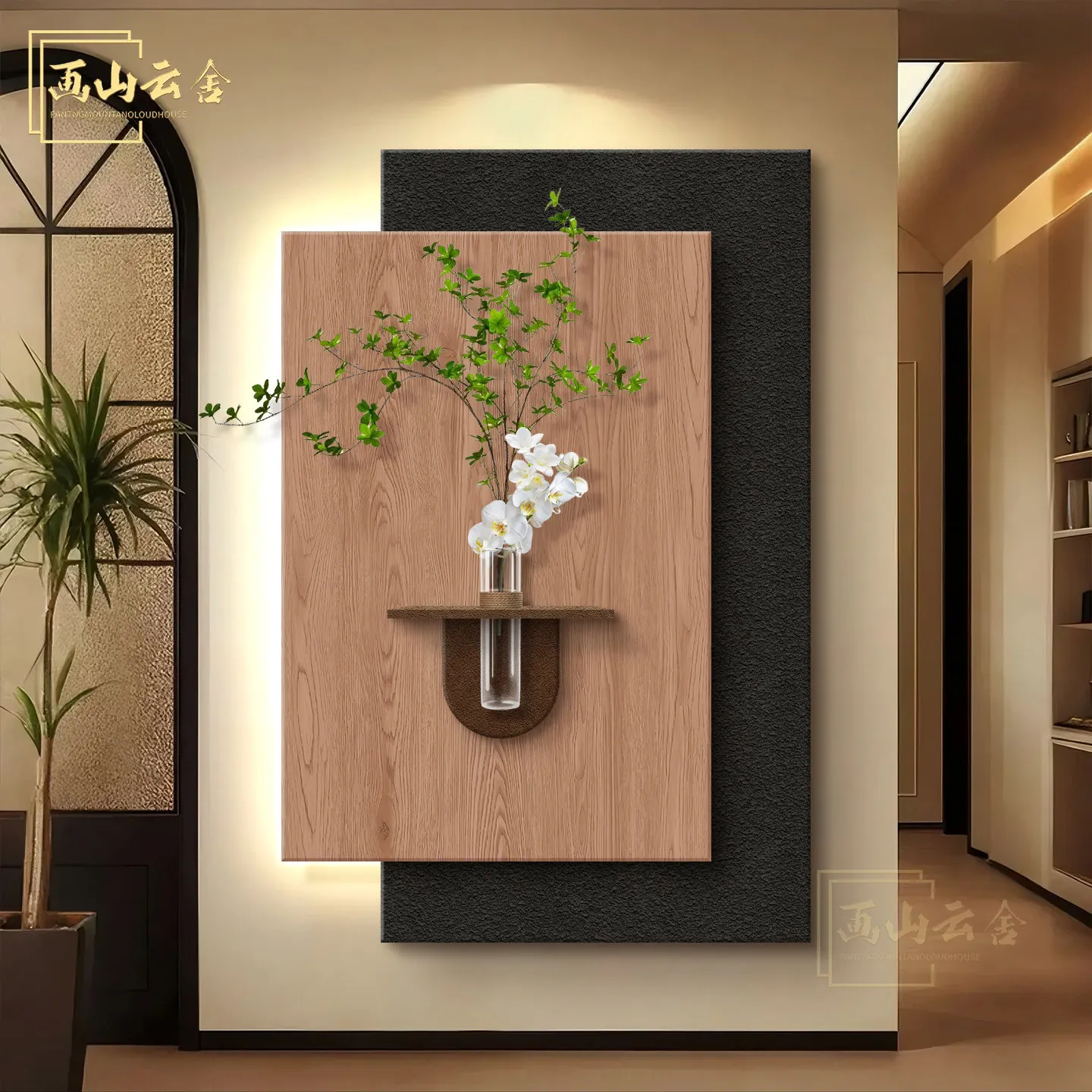 Middle ancient style high-end entrance decoration painting, double-layer sandstone with light emitting mural, corridor mural lig