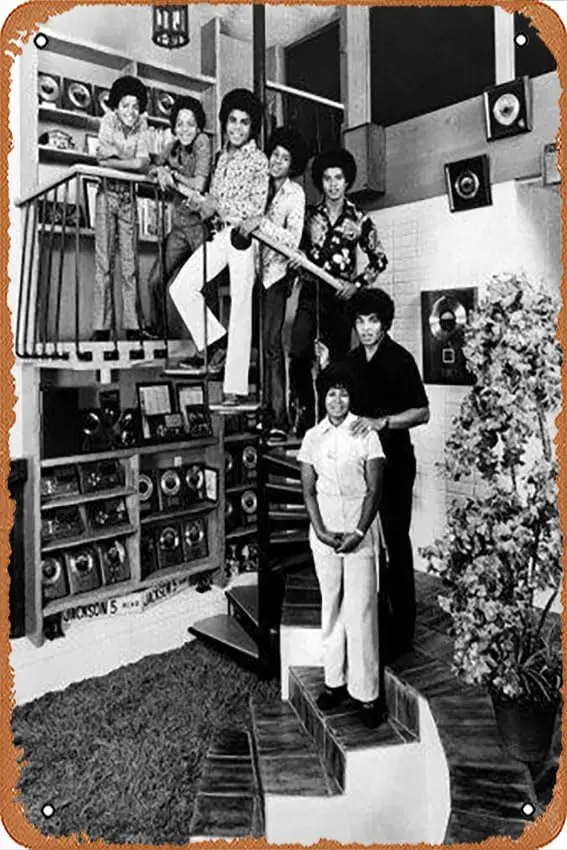 Placa de Metal - Jackson Five Michael, Marlon, Tito, Jermaine e Jackie, com os Pais Joe e Katherine Jackson - Poster M