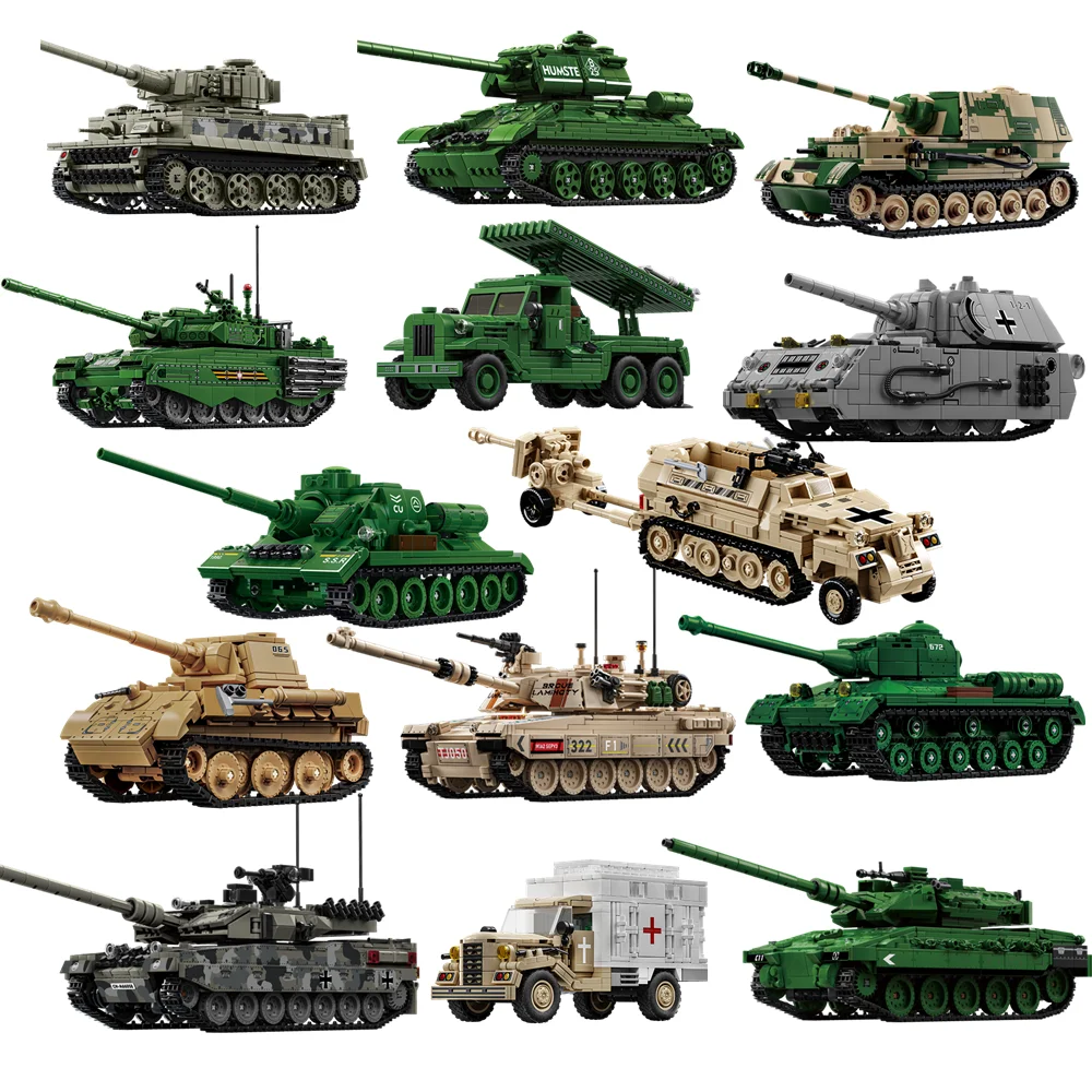 

Military WW2 MOC Army Main Battle Tank Armored Vehicle Fighter Soldiers Figures Building Blocks Bricks Set Children евангелион