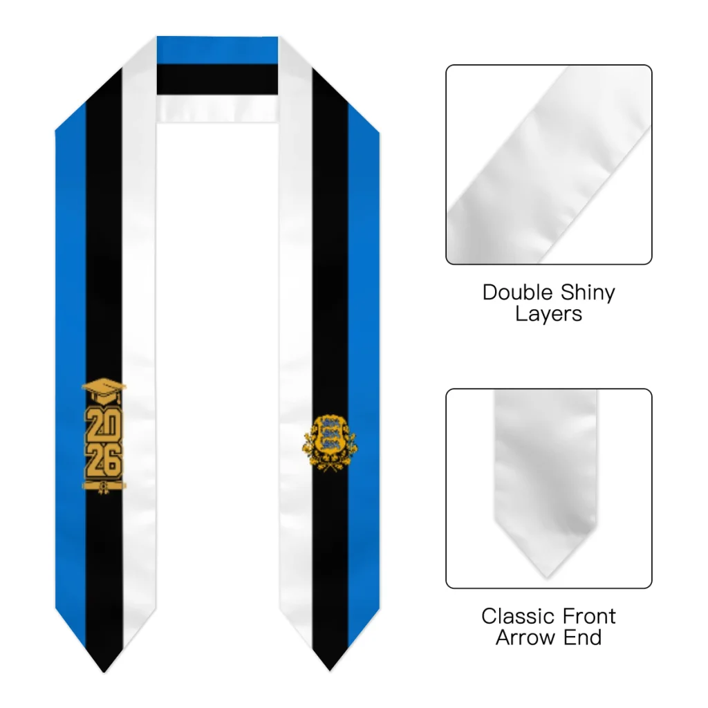 Class of 2026 Estonia Flag Scarf Graduation Sash Stole International Study Abroad Adult Unisex Party Accessory Top Print