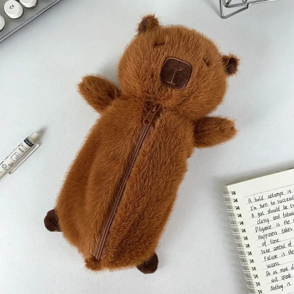 Large Capacity Capybara Plush Pen Bag Zipper Soft Cartoon Capybara Plush Doll Animal Animal Doll Capibara Plush Pencil Pouch