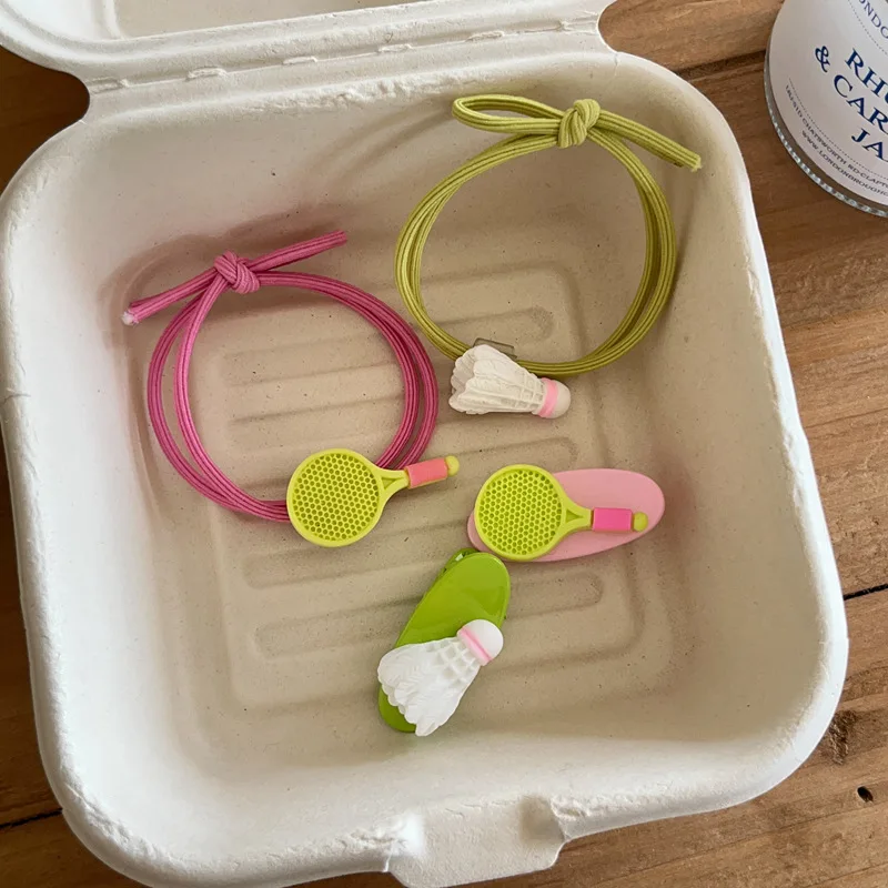 

2PCS Simulation Badminton Racket Hair Clip Set Hair Ties For Girls Cute Sports Theme Ponytail Holder Accessories