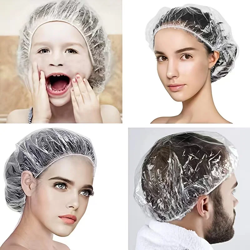 100 Pieces/set Women's Disposable Shower Cap  Plastic Waterproof Head Cover  Pink Spa Salon  Hotel Hair Dye  Elastic Hair Cap