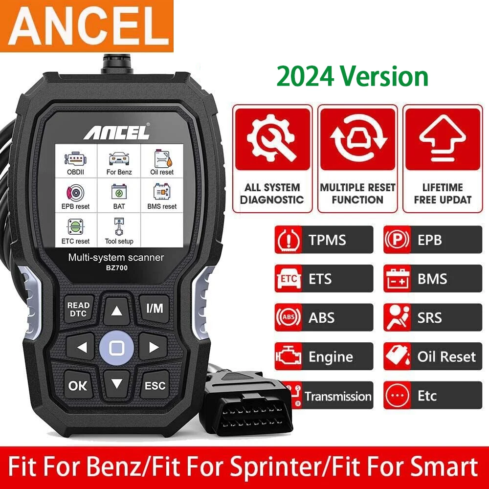 

ANCEL BZ700 Professional OBD2 Scanner For Mercedes Benz Car Code Reader ABS SRS SAS TPMS Reset Scan Tool Engine Diagnostic Tool