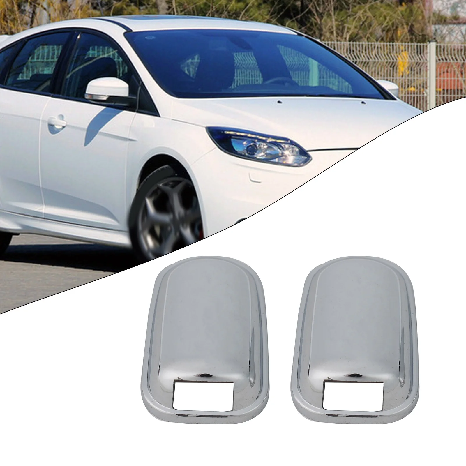 2Pcs Windshield Washer Cap for Ford Focus MK3 2011 2014 Chrome Finish Waterproof ABS Nozzle Cover with Tape Installation