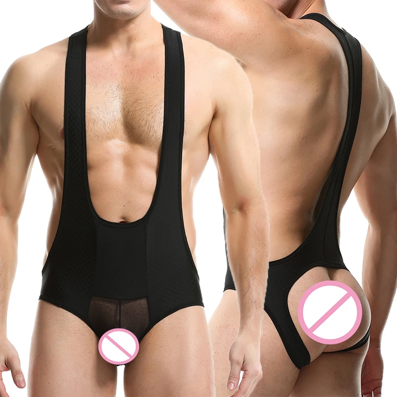 Mens Undershirts Leotard Gay Bodysuits Jockstrap Wetlook See Through Mesh Penis Pouch Jumpsuits Sheer Singlet Bodywear Thongs