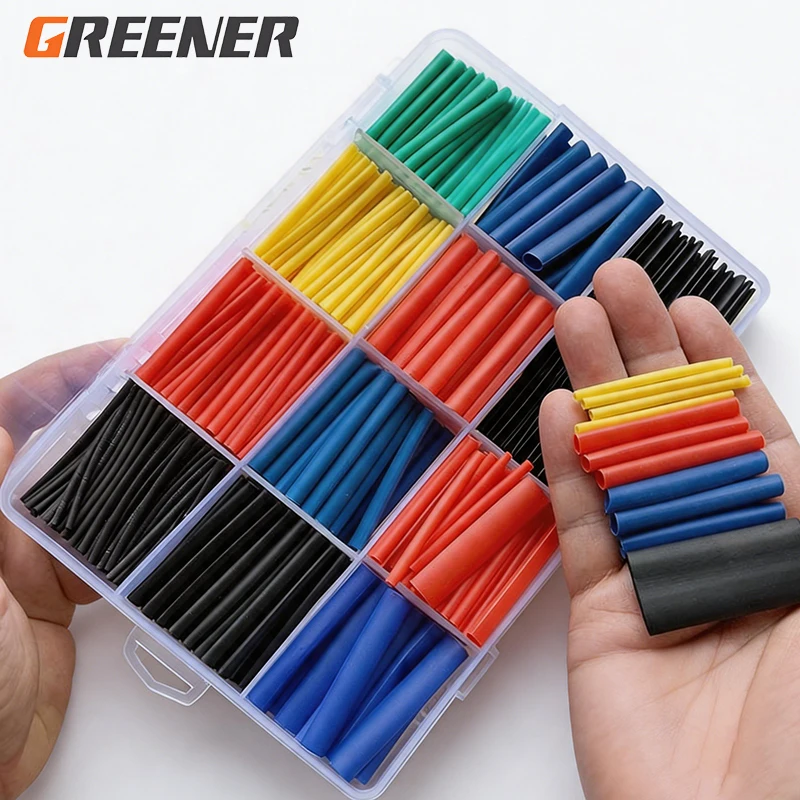 GREENER 164pcs 2:1 Heat Shrink Tube Set Polyolefin Colorful Flame Retardant Waterproof Wire Sleeve For Data Cable Electronic DIY