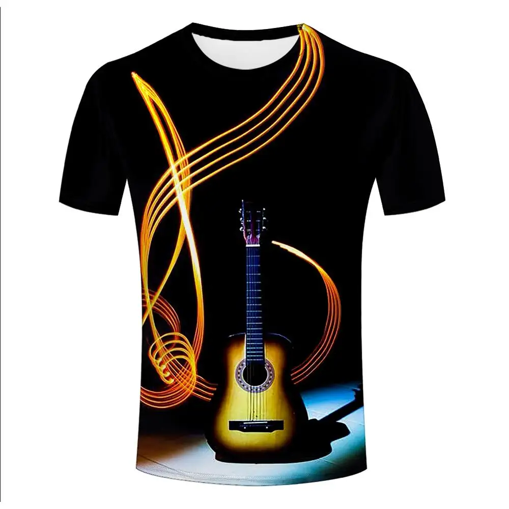 New Music Guitar 3d Printing T-shirt Men\'s Women\'s Rock Psychedelic Short Sleeve Breathable Light Summer Sports Top