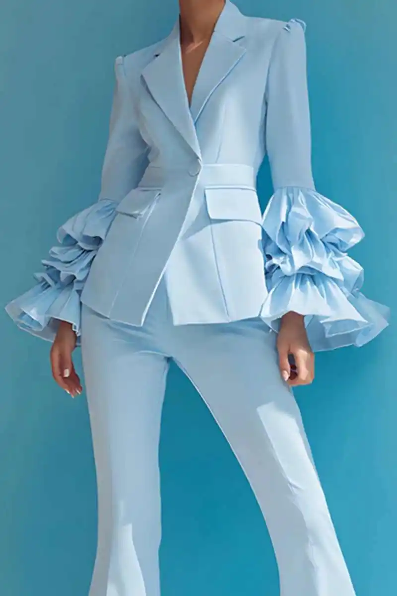 Red Carpet Show Women Blazer Ruffles Long Sleeve Blazer Graduation Ceremony Attire Wear 2 Pieces Customized