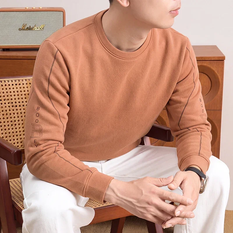 Sweat-shirt homme à col rond, manches longues, imprimé lettres sur le côté des manches, coutures contrastées, coupe décontractée, chemise décontractée