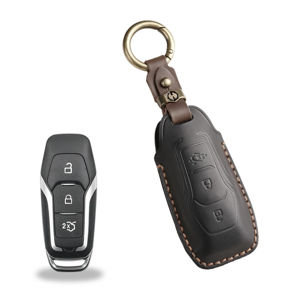 

Leather Car Key Case Cover Remote Holder for Ford Focus 3 4 ST Mondeo 5 MK5 Mustang F-150 Explorer Edge Fiesta Kuga MK3 4