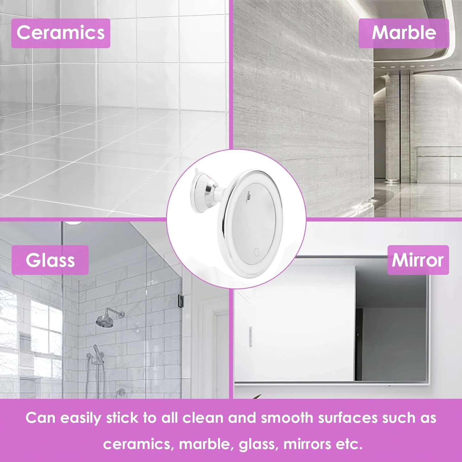 Specchio ingranditore per trucco a LED 3 colori chiari illuminato con ingrandimento 10x e ventosa 360 °   Luminosità di rotazione dimmerabile