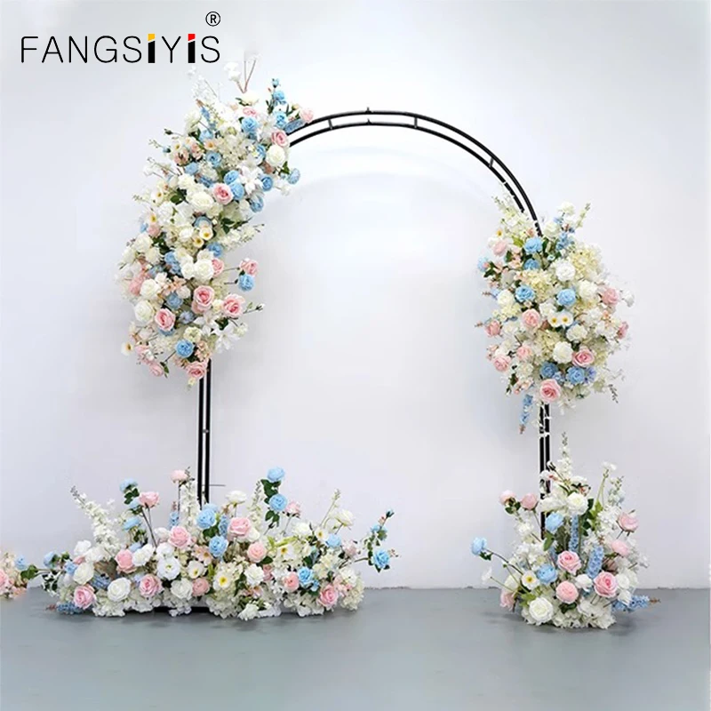 

Custom blue Pink White Artificial Flowers Row Wedding Backdrop Arch Decor Hang Floral Arrangement Road Leading Floor Flower Prop