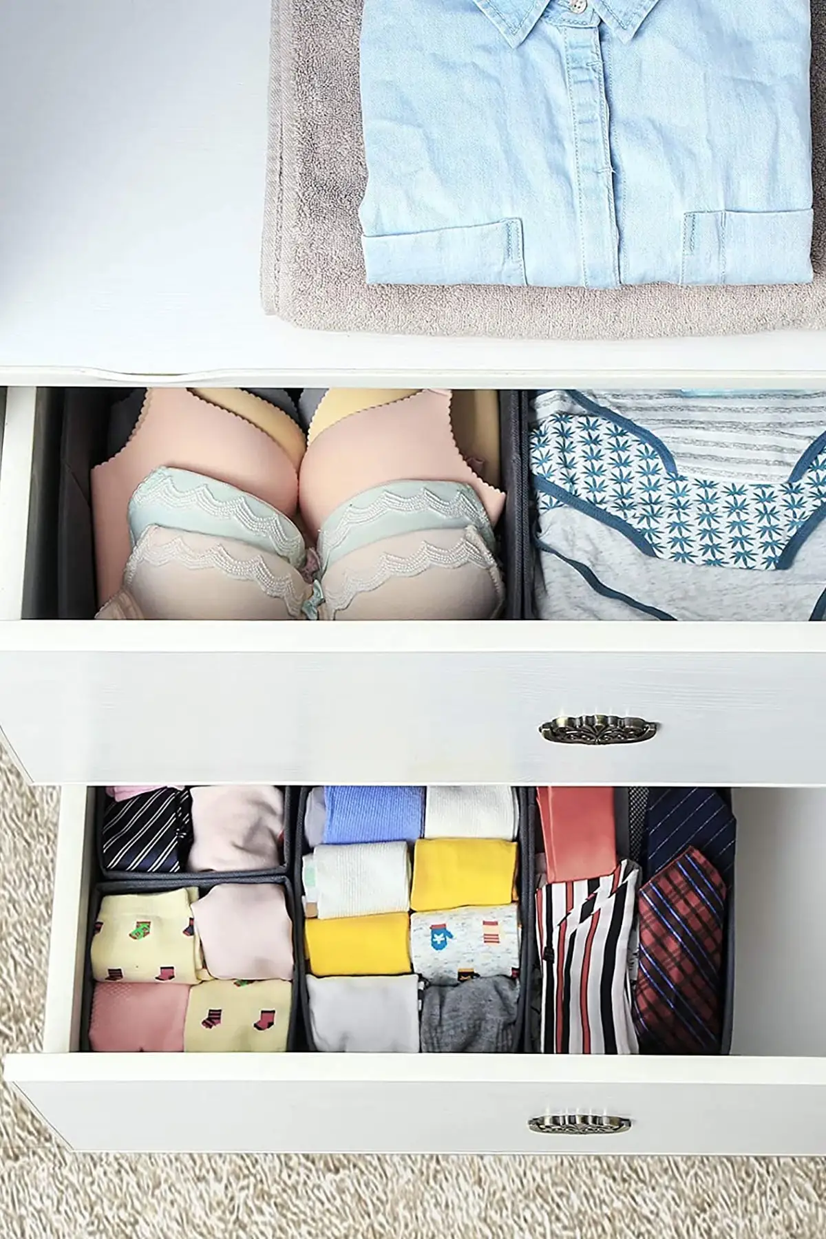 Drawer organizer Underwear Bra  Scarfs Socks Storage Box  Wardrobe Drawer Divider Clothes Storage Box 6 Pieces