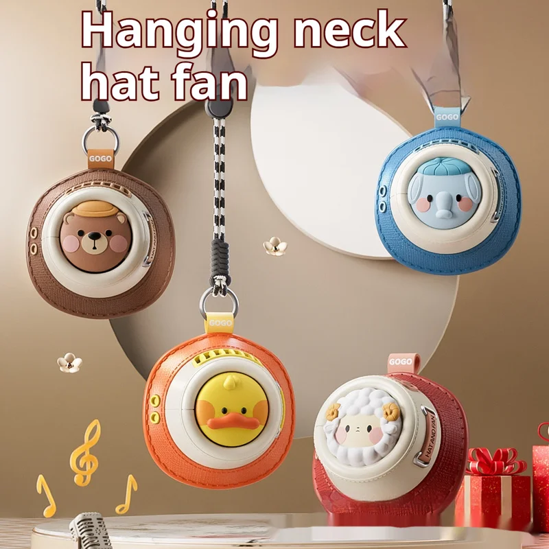 

Portable Mini Leafless Neck Hanging Toy Fan USB Rechargeable New Cartoon Design Student Handheld Action Figure Toy