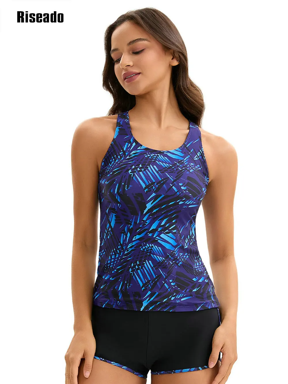 ملابس سباحة نسائية مكونة من قطعتين 2025 طباعة أوراق شجر عالية الخصر مع طقم ملابس سباحة Boyleg Tankini للإناث