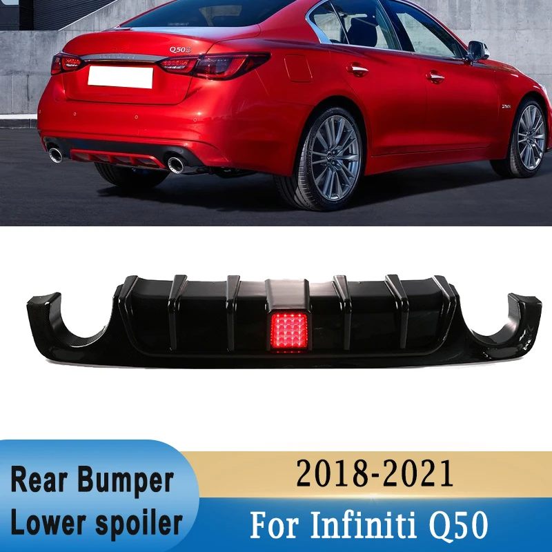 Rear Bumper Lip Spoiler Modification Diffuser For Infiniti Q50 2018-2021 Rear Bumper Cover Protector with LED Brake Lamp Red