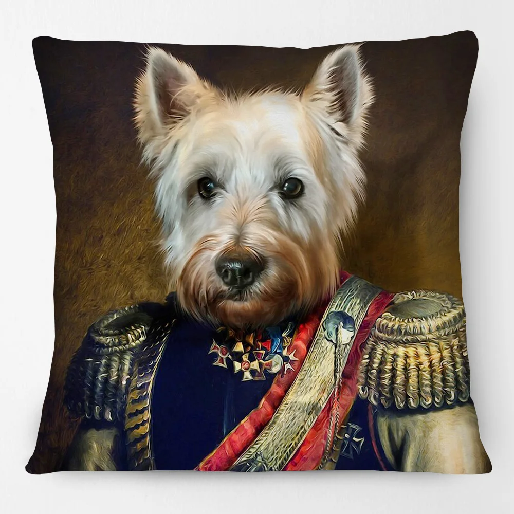 Royal Dogs Portraits Cushion Covers Bulldog Boxer Beagle Labrador West Highland Dog Print Sofa Pillow Case