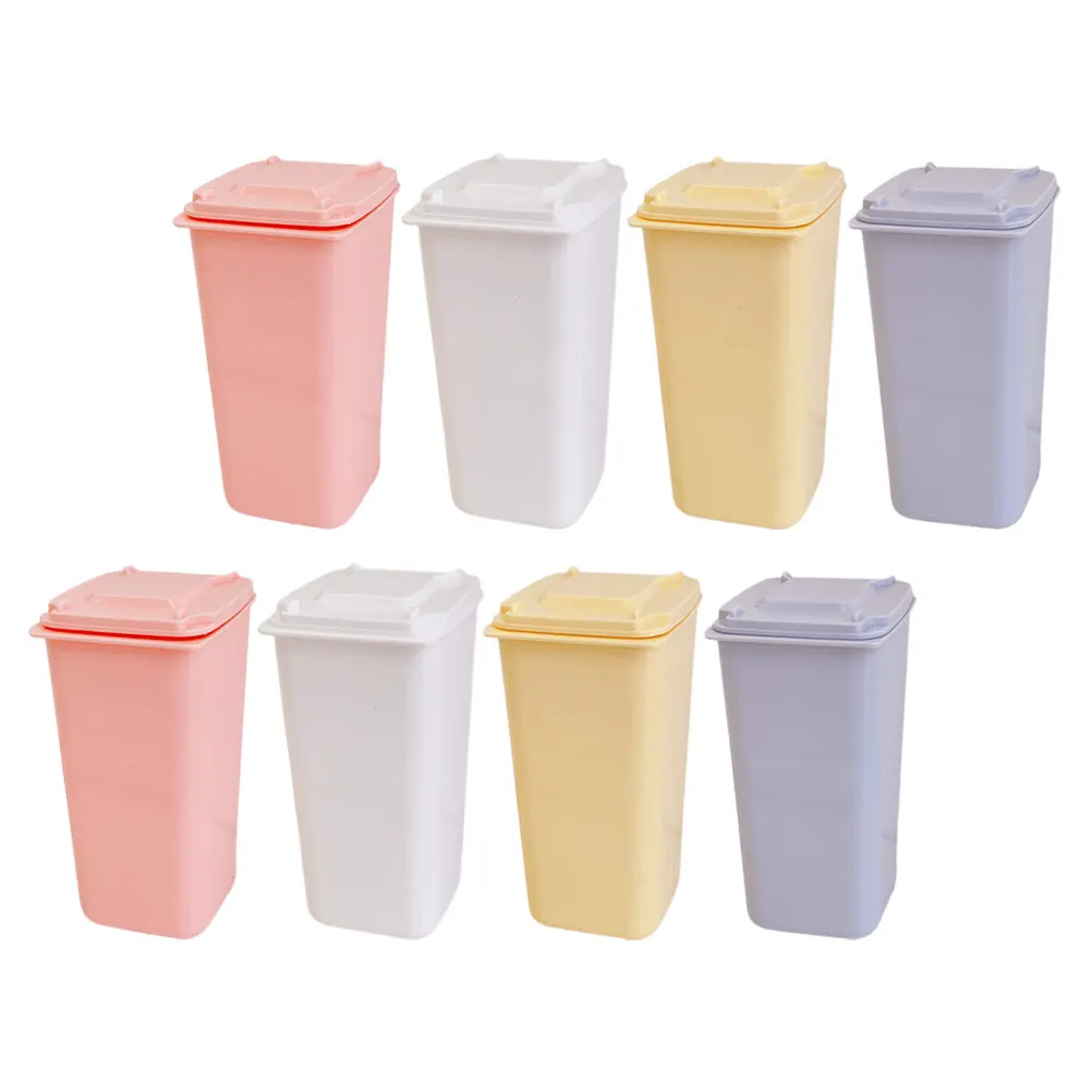 

8Pcs Mini Trash Cans Desk Cute Small Garbage Bins Desktop Countertop Office Plastic Functional Wheels Storage