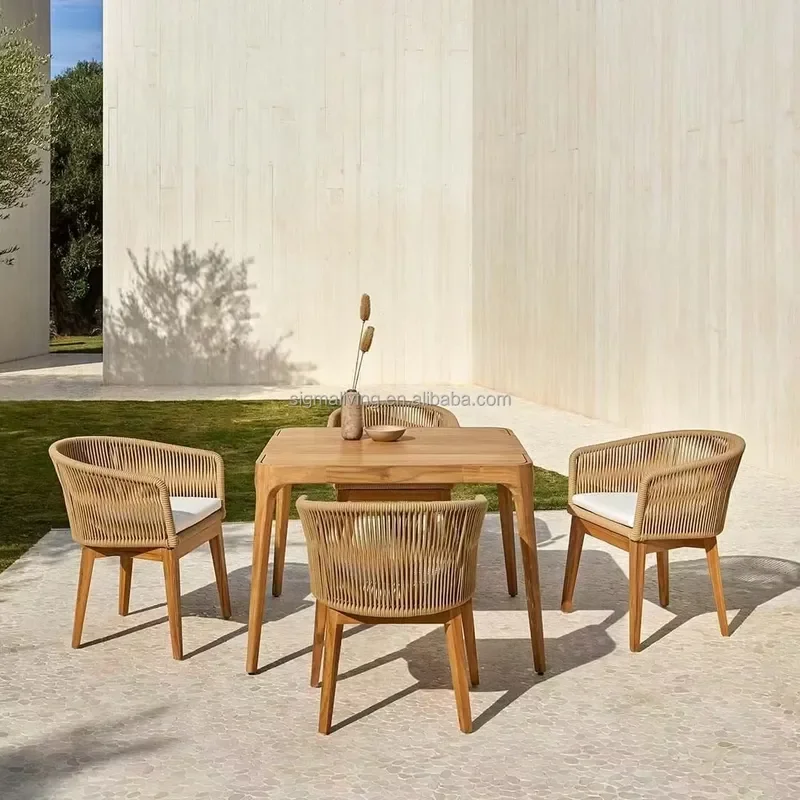 High Quality Folding Garden Set Table 4 Chairs Solid Beech Wood Teak Color