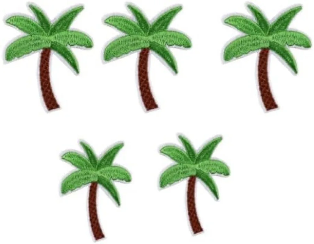 5Pcs Green Applique for Clothing DIY Accessories Coconut Palm Tree Embroidered Iron on Patch Sewing Applique Sewing Applique