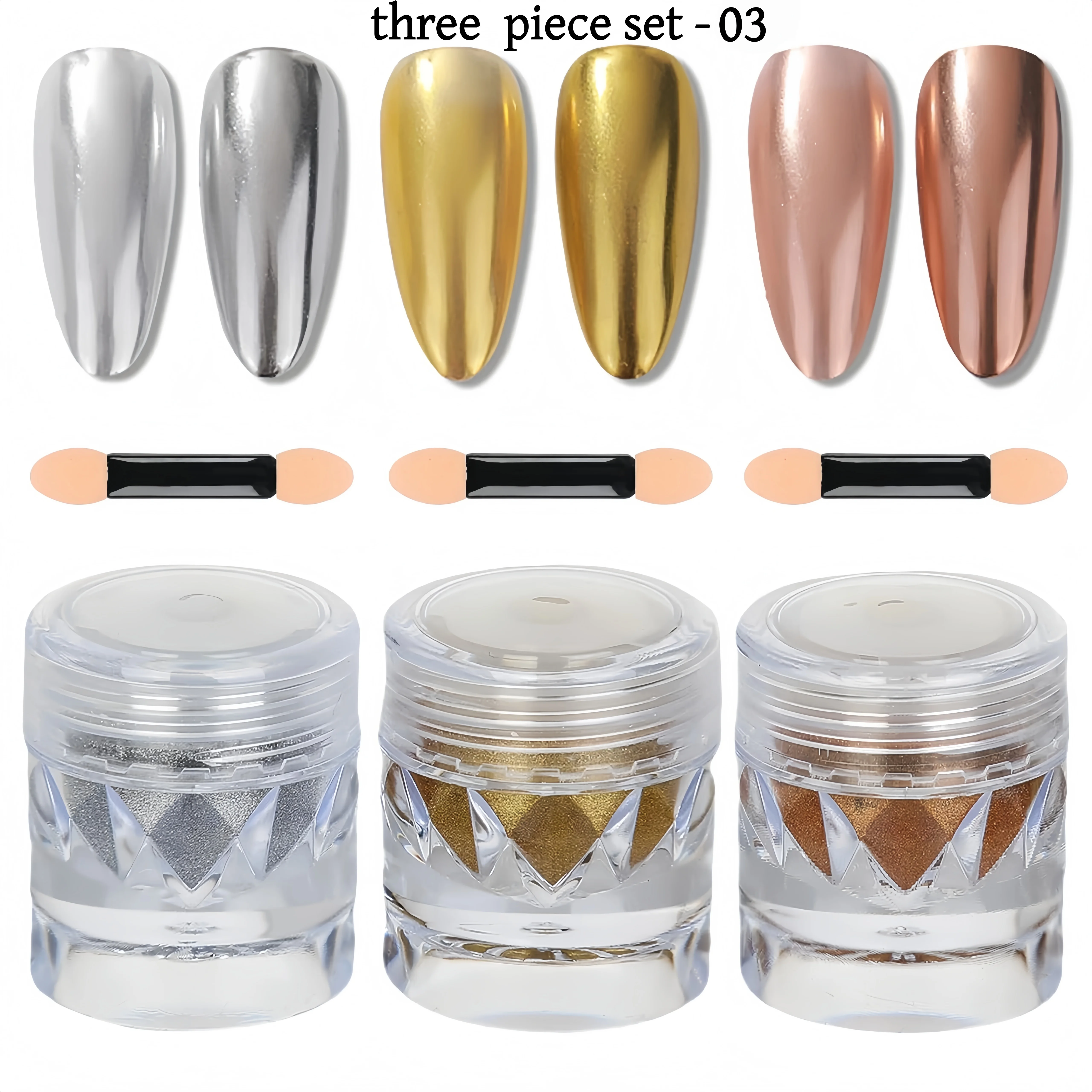 3-teiliges Nagelglitzerpulver-Set, holografischer Gold-Silber-Chrom-Staub mit Aurora-Spiegeleffekt, DIY-Nagelkunst-Dekoration