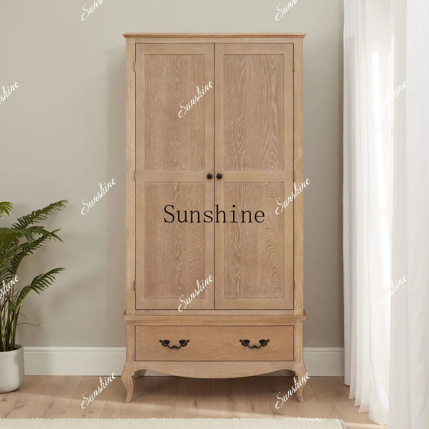 

American retro solid wood double door bedroom door wardrobe FT