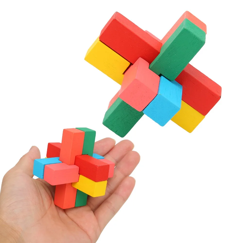 Classic 6 In 1 Brain Puzzle Lock Mechanism Interlocking Structure Brain Teaser Game Wooden Intellectual Puzzle Toy For The Aged