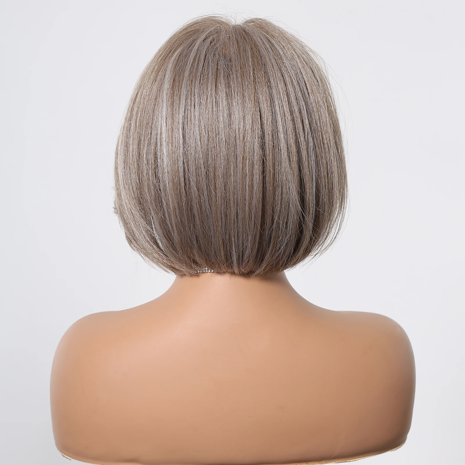 Synthetic Straight Lace Front Wig Mixed Gray Brown Blonde Short Bob Wigs for Women Heat Resistant Cosplay Daily Use Natural Hair