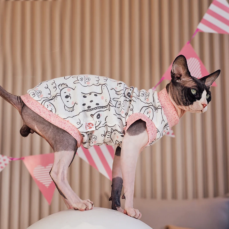 Cat clothing Summer Spring Coat For Sphynx Cat Cotton T-shirt Kittens Cartoon Pink Cartton Vest for Pet Cat supplies