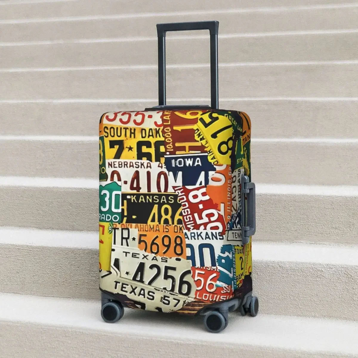 License Plate Print Suitcase Cover Vintage Map Business Flight Strectch Luggage Supplies Protector