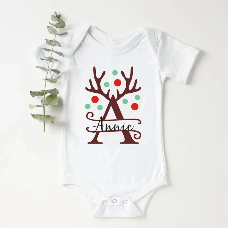 Personalized Christmas Baby Name Bodysuit Custom Newborn Name Clothing Pregnancy Reveal Gift Cotton Toddler Jumpsuit Sleep Suit