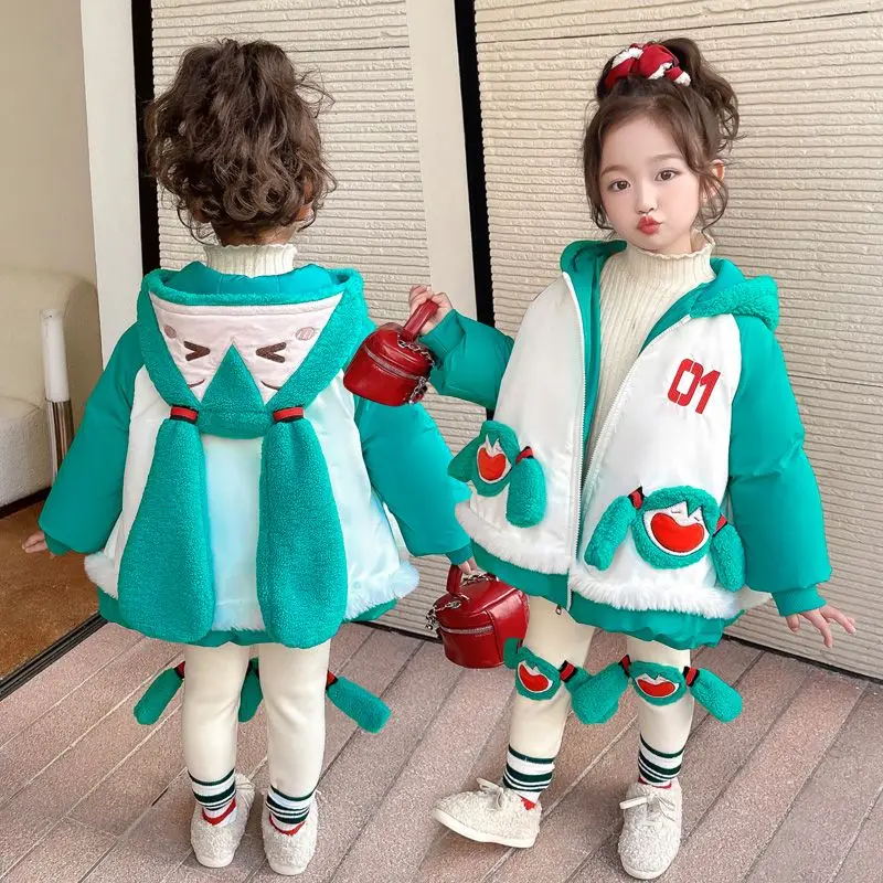 

Kawaiii Hatsune Miku, утепленная пуховая хлопковая куртка для девочек, теплое пальто для маленьких детей, верхняя одежда для малышей, детская зимняя одежда