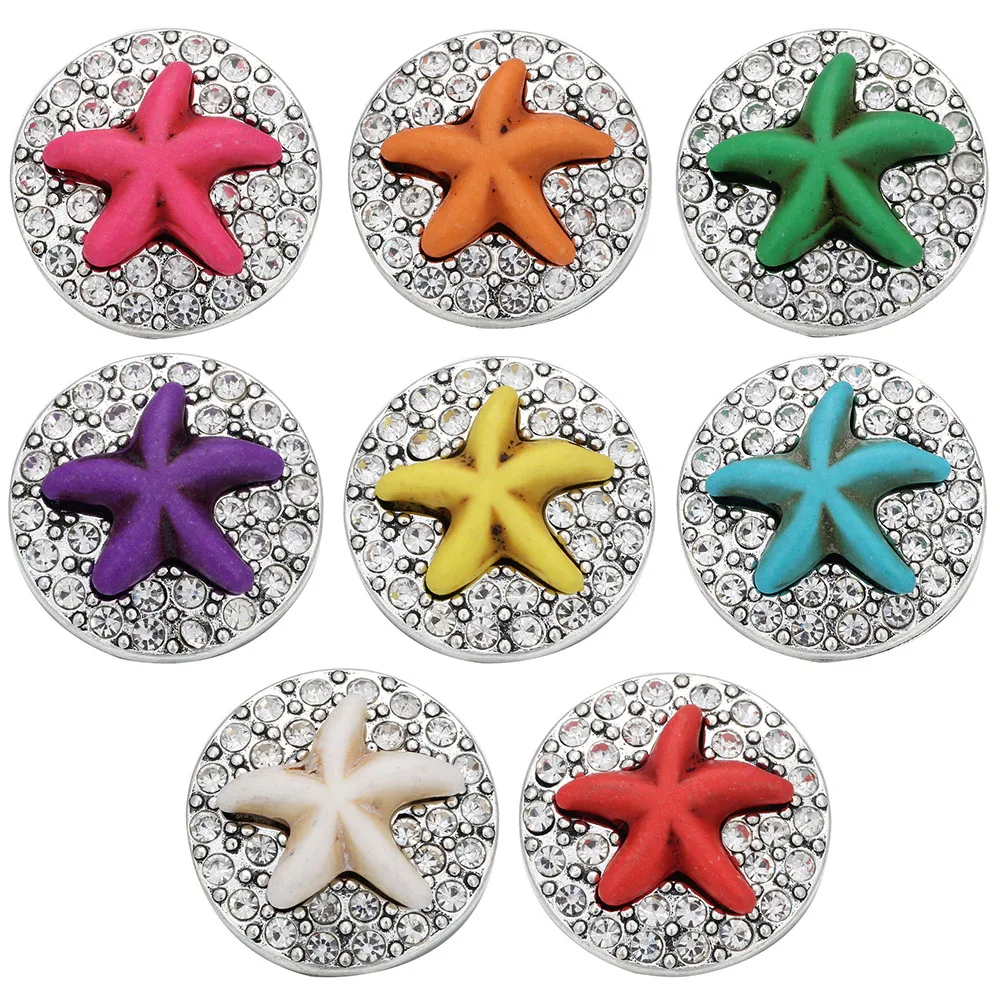 5pcs/lot New Snap Button Jewelry 18mm Snap Buttons Crystal Rhinestone Round Flower Love Starfish Snap Buttons Snap Bracelet