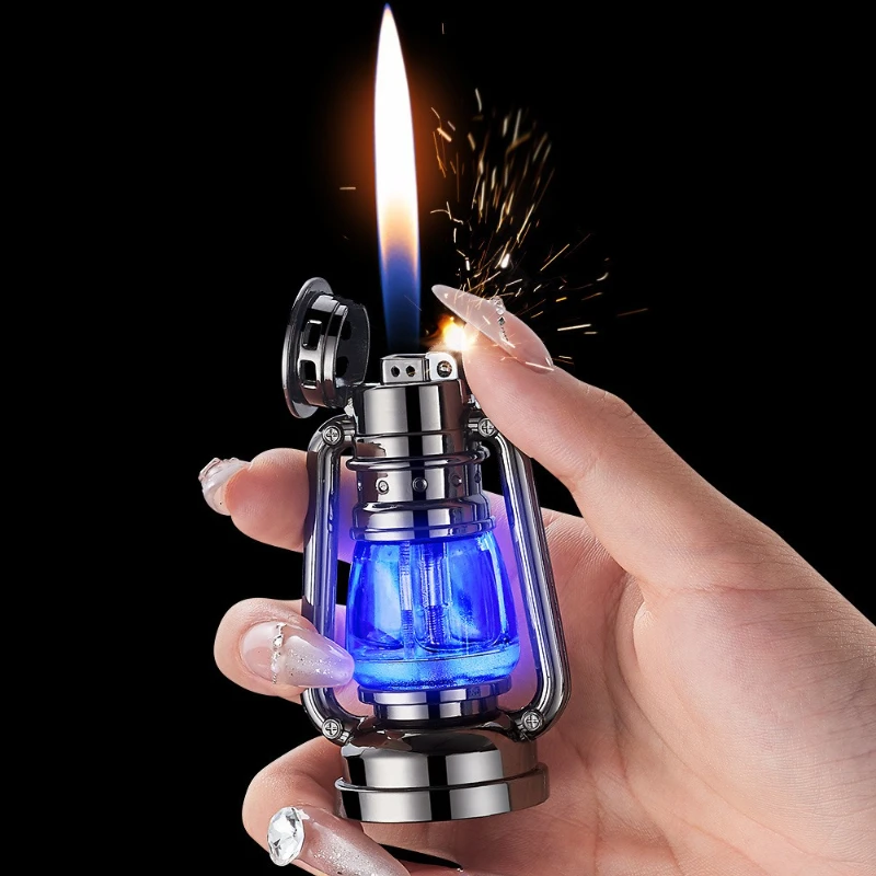 Retro Glow in The Dark Horse Light Inflatable Lighter with Grinding Wheel Inflatable Transparent Chamber LED Color Light Lighter