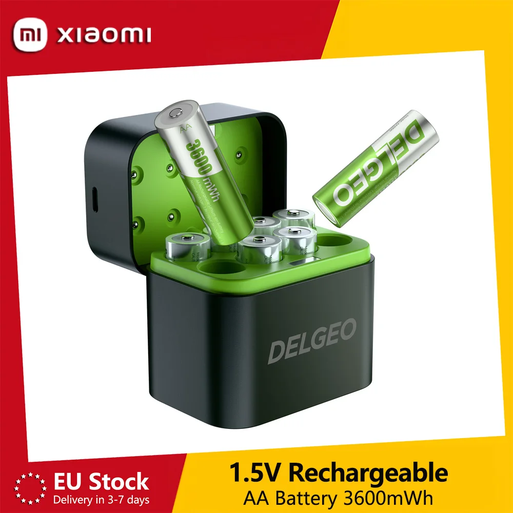 DELGEO Confezione da 8 Batterie AA Ricaricabili con Caricabatterie, 3600mWh, 1,5 V, Ricaricabili Fino a 2000 Volte
