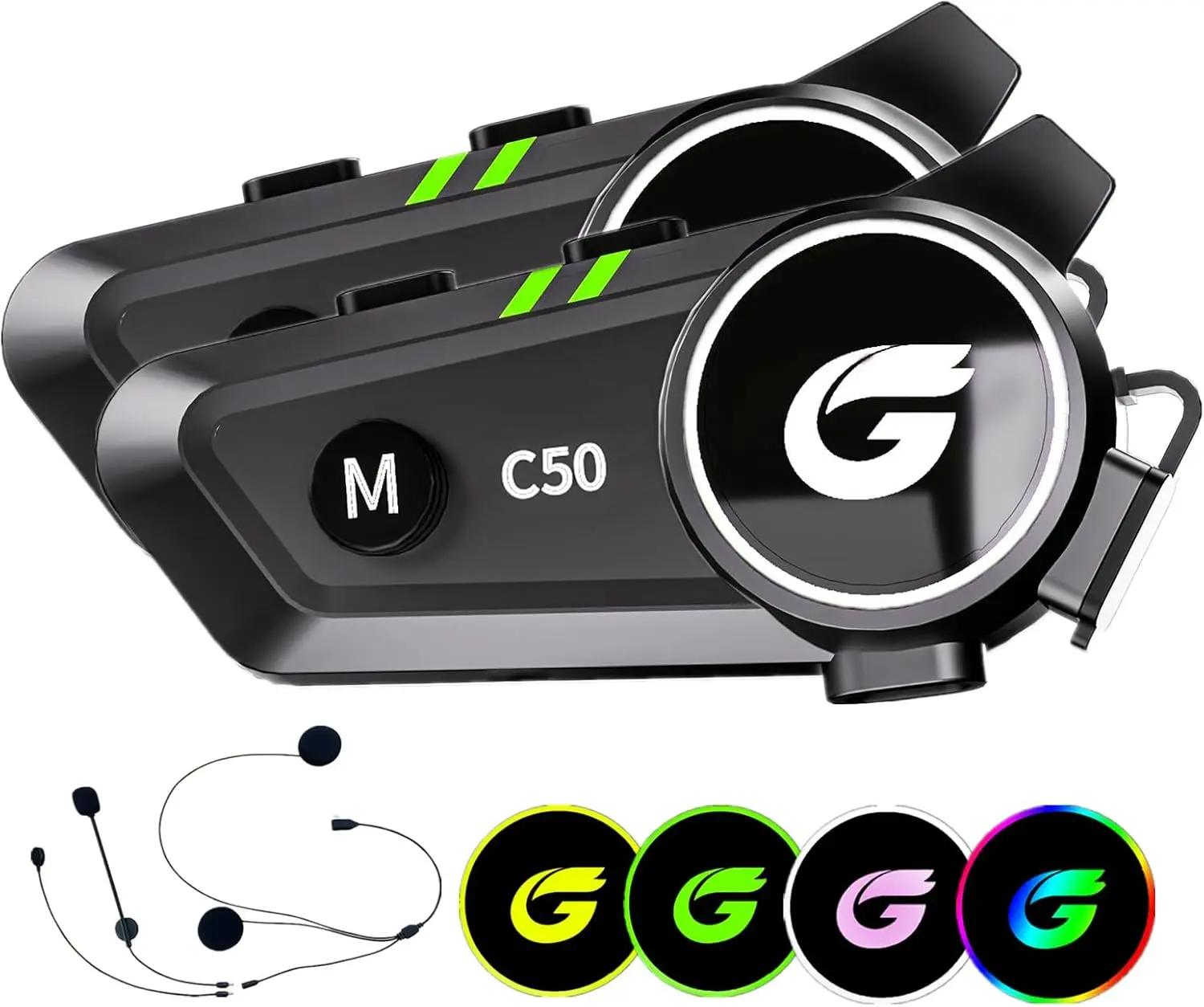 

Motorcycle Helmet Bluetooth Headset with Stereo Sound, 2-Way Communication, Noise Cancellation, Waterproof, 2 Pack