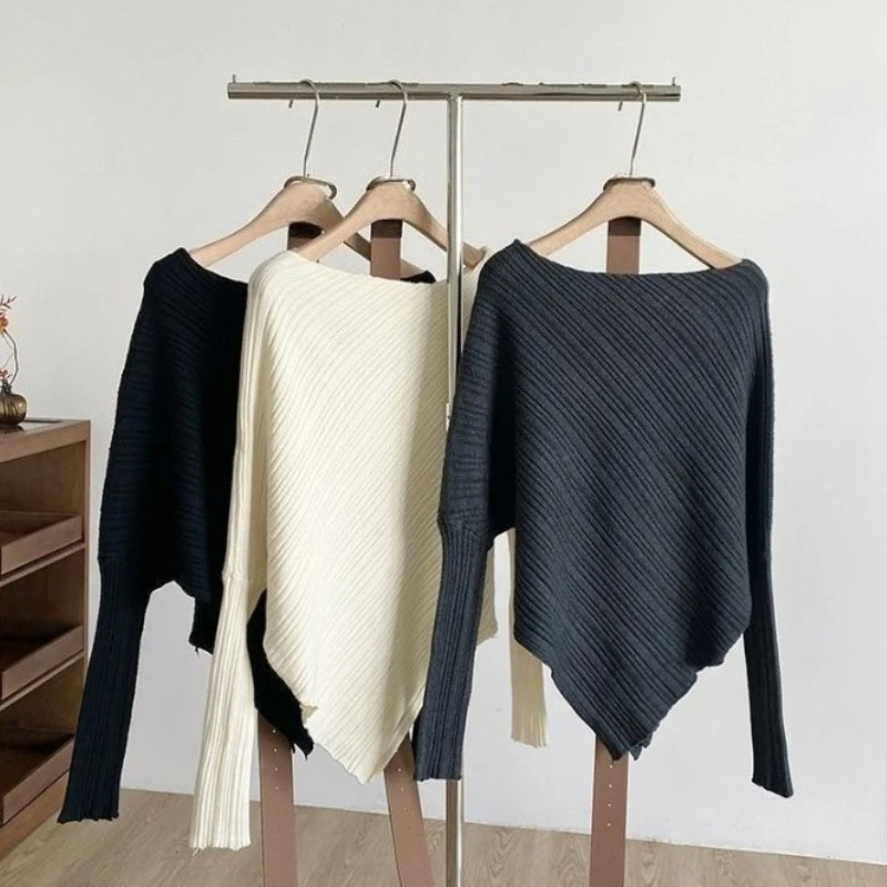 Y2k Korean Fashion Slim Batwing Sleeve Autumn Sweaters 2000s Pure Color Subculture Casual Long Sleeve Vintage Pullovers Sweaters