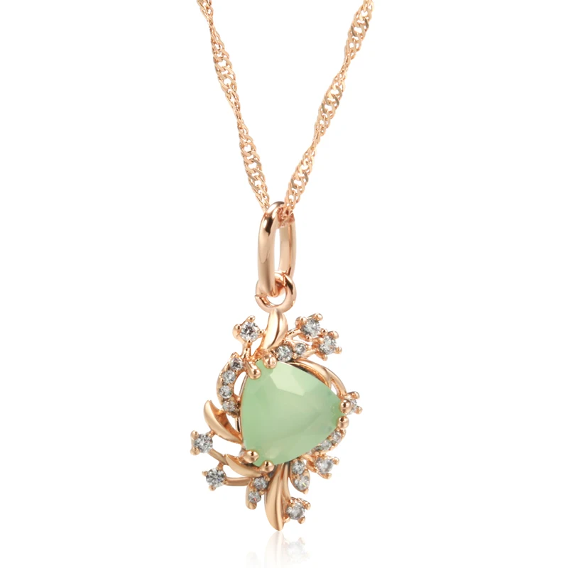 Kinel Trend Crystal Flower Pendant Necklace for Women 585 Rose Gold Color Green Natural Zircon Accessories Fine Daily Jewelry