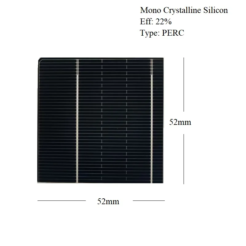 Mono Crystalline Silicon Solar Cells 52mm x 52mm A Grade PERC 0.5V 0.6W For DIY Solar Panel Sun Power Kits