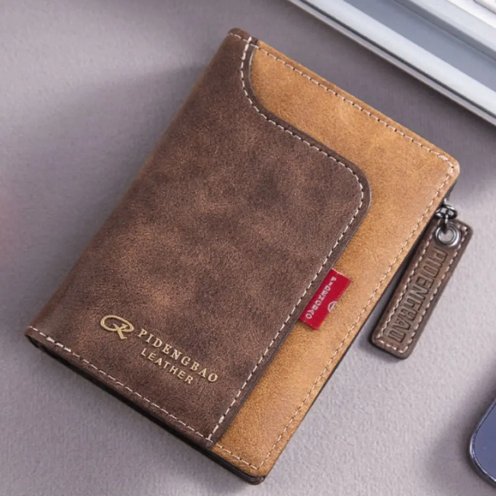 عالية الجودة الكلاسيكية الرجال محفظة قصيرة تتفاعل بولي Leather الجلود حامل بطاقة الائتمان سستة إغلاق بلون الذكور محافظ ثنائية الطي هدية