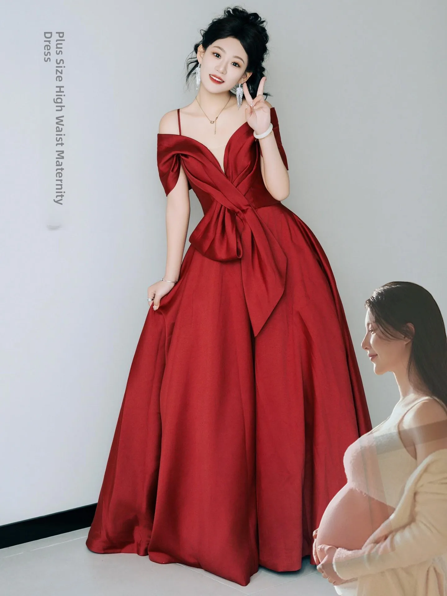 

One-oulder Materni Bridal Gown Slimming Effect Korean Sle High Waist A-Line Skirt Long Dr for Wedding And Banquet