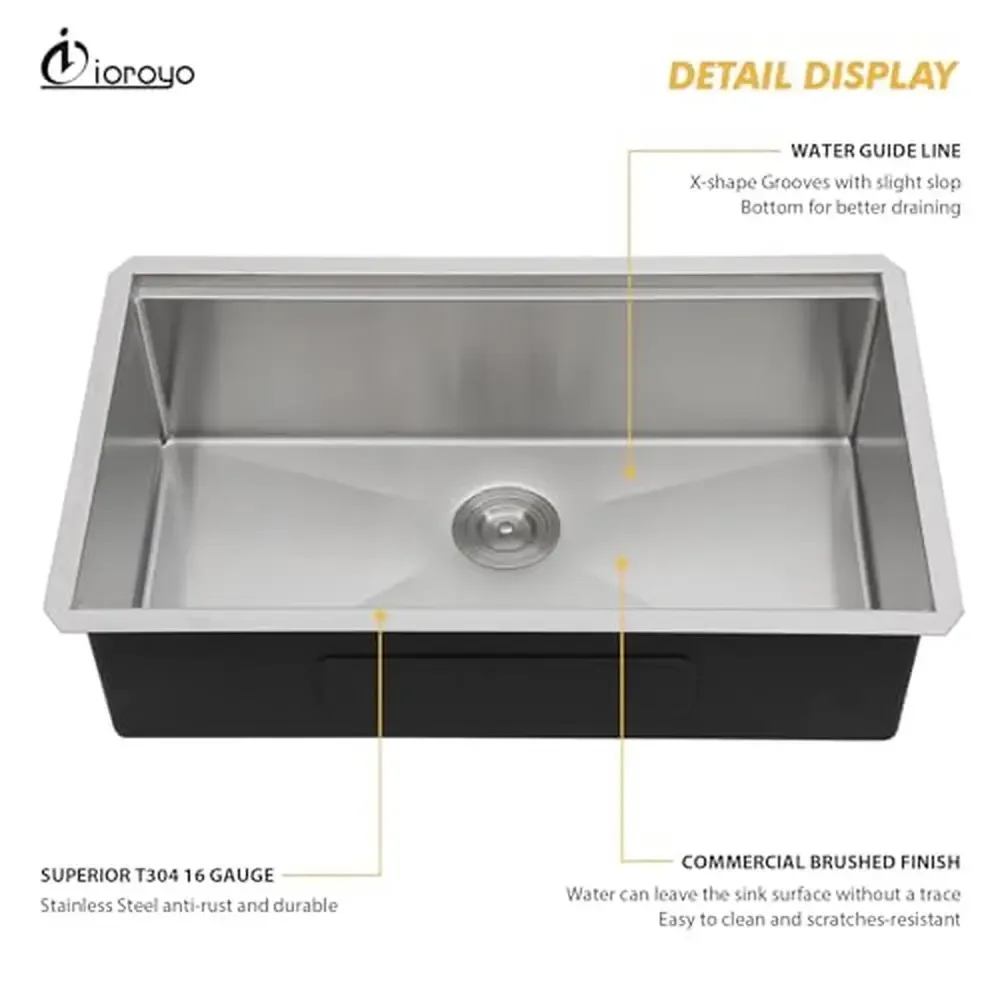 30" Stainless Steel Kitchen Sink Undermount Workstation Single Bowl 16 Gauge with Accessories Sound Guard Technology R10 Round